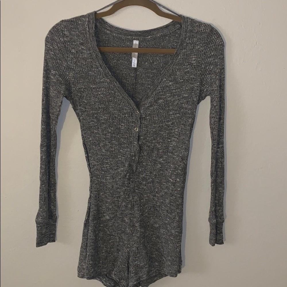 Gray Ribbed Long-Sleeve Romper - Women's Jumpsuit